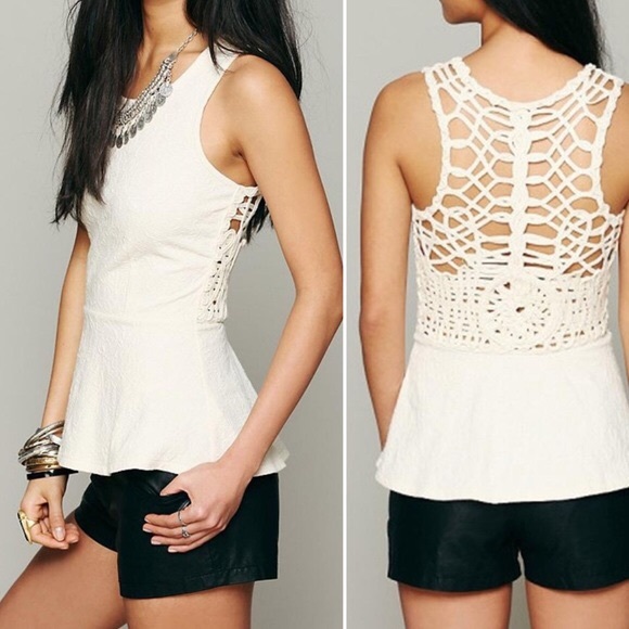 Free People Tops - 🍟 Free People Crochet Back Peplum Tank